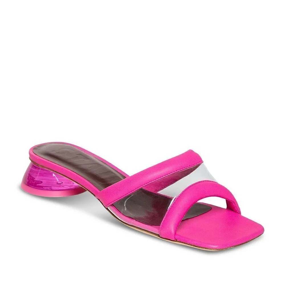 NIB Staud Simone Leather Clear Mules Shoes Bougainvillea - Picture 1 of 14